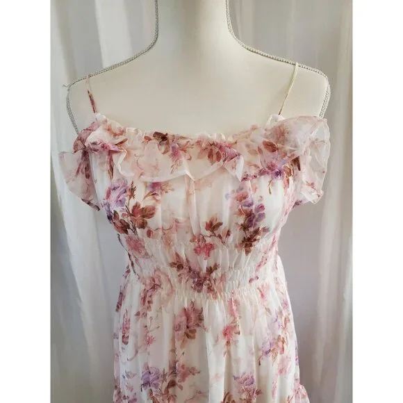 Lulus Babydoll Coquette Milkmaid Smocked Tiered Flowy Mini Dress Woman's Size M - Picture 11 of 16